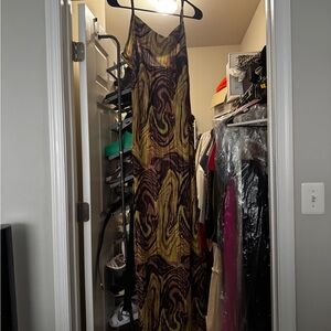 Sleeveless Printed Maxi Dress in Olive and Brown